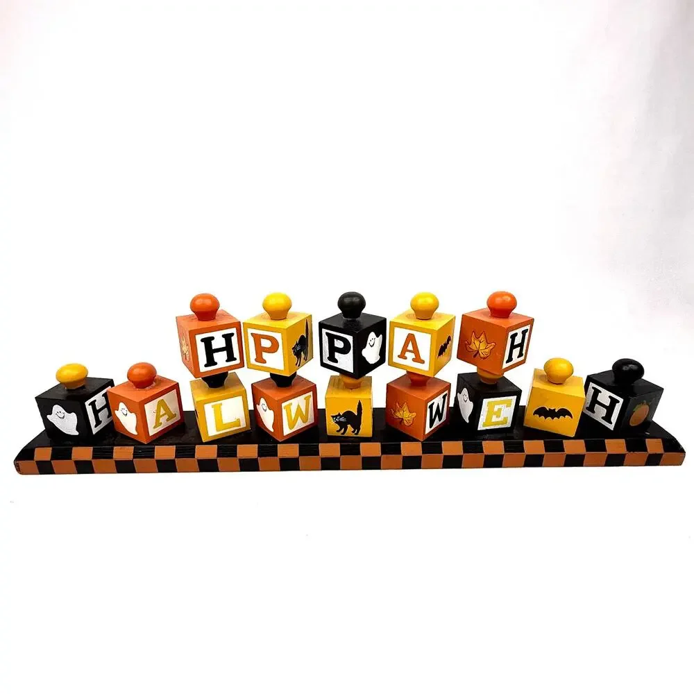 Vintage Happy Halloween Rotating Block Sign